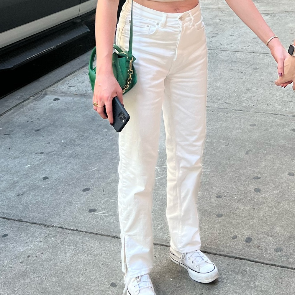 High rise straight white jeans